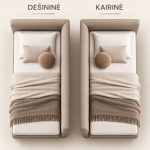 Vaikiškos kampinės lovos dešininio ir kairinio kampo pasirinkimo schema